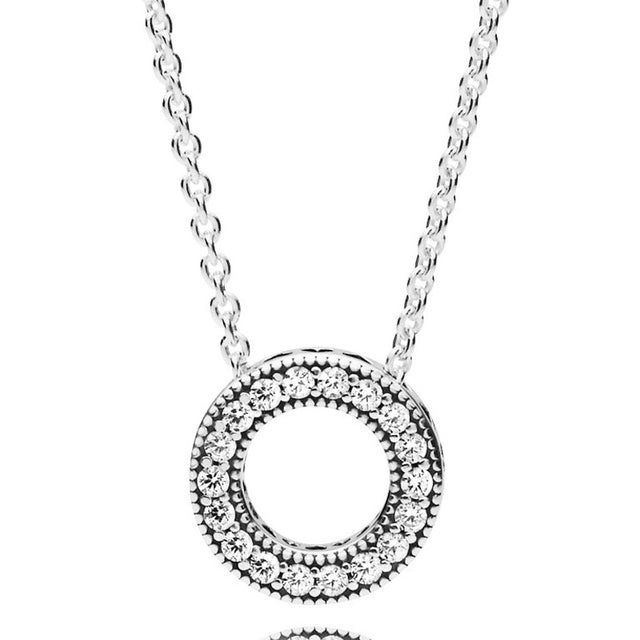 New 925 Sterling Silver Timeless Elegance Snowflake Accented Circular Hearts Collier Necklace For Popular Bead Charm DIY Jewelry